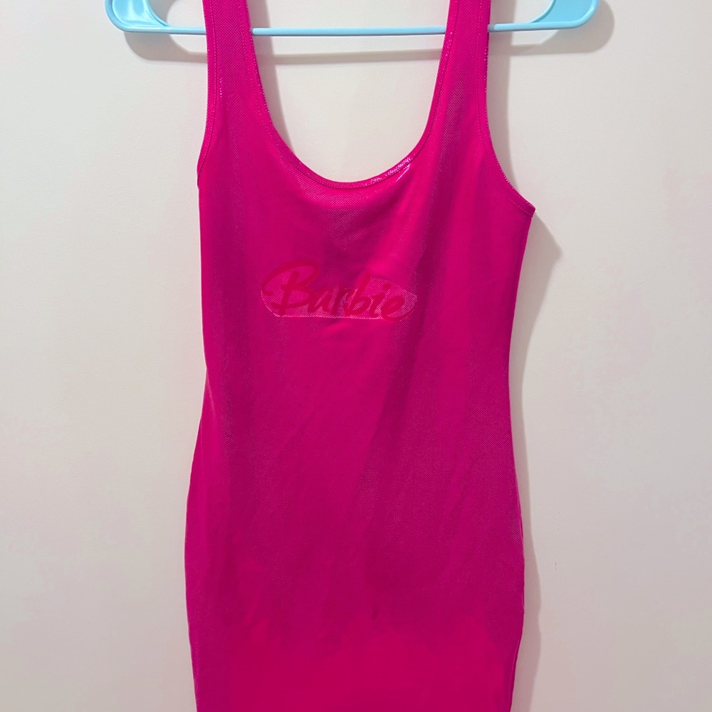 Barbie costume with pink VS bra and a pink shirt